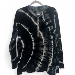Johnny Was Blue Velvet Tie-Dye Henley Long Sleeve Top Tunic Button Boho Medium